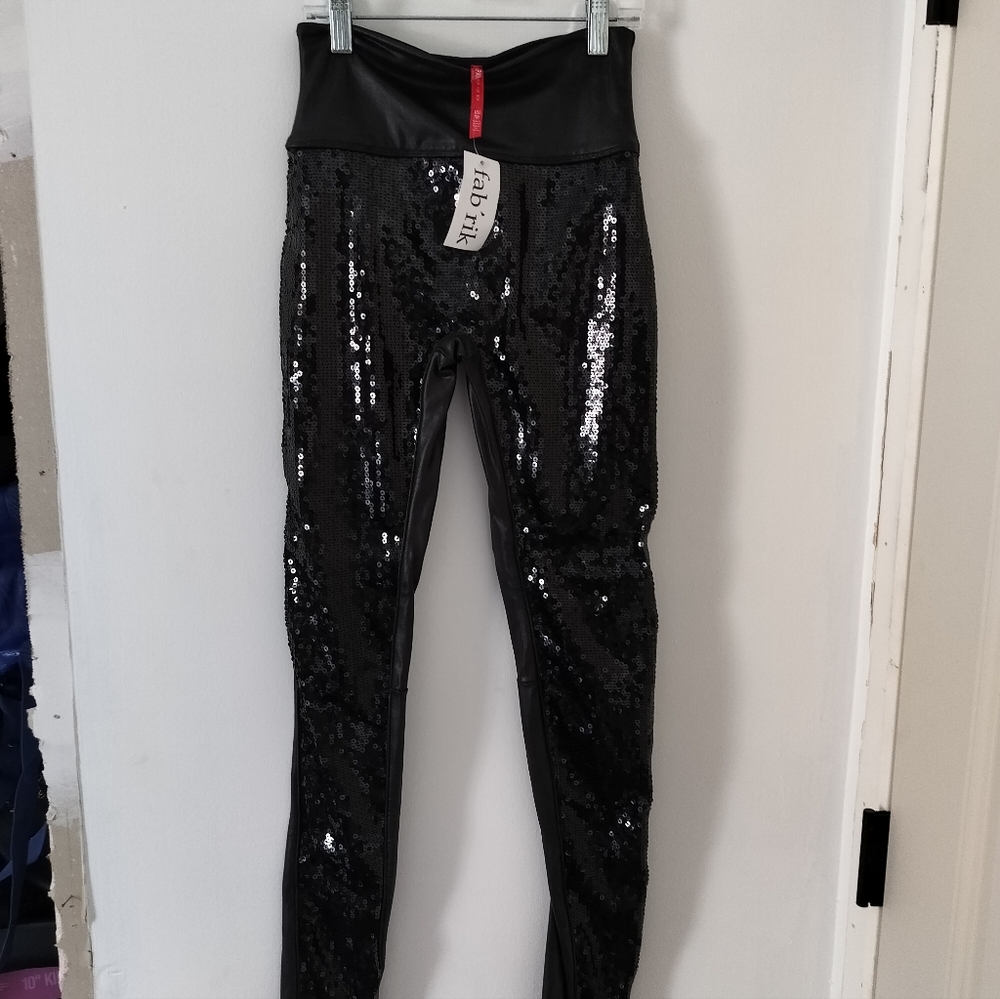 Spanx faux leather sequin leggings xs black nwt